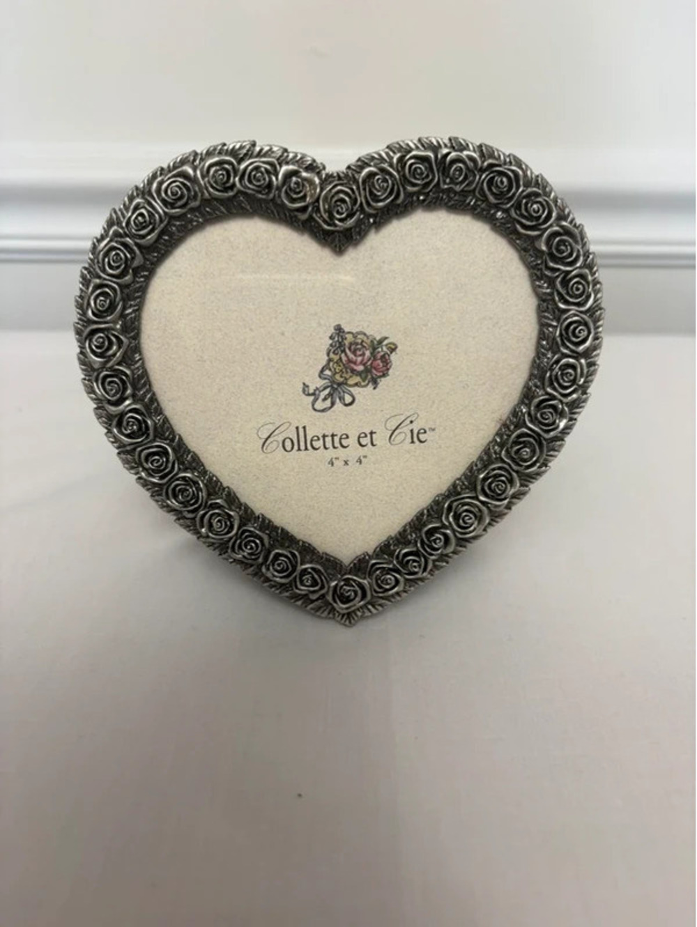 Collette et Cie 4x4 Silver Rose Heart Picture Frame Romantic Gothic
